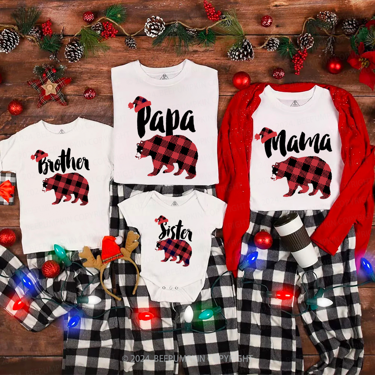 Personalized Plaid Bear Family Matching T-Shirts