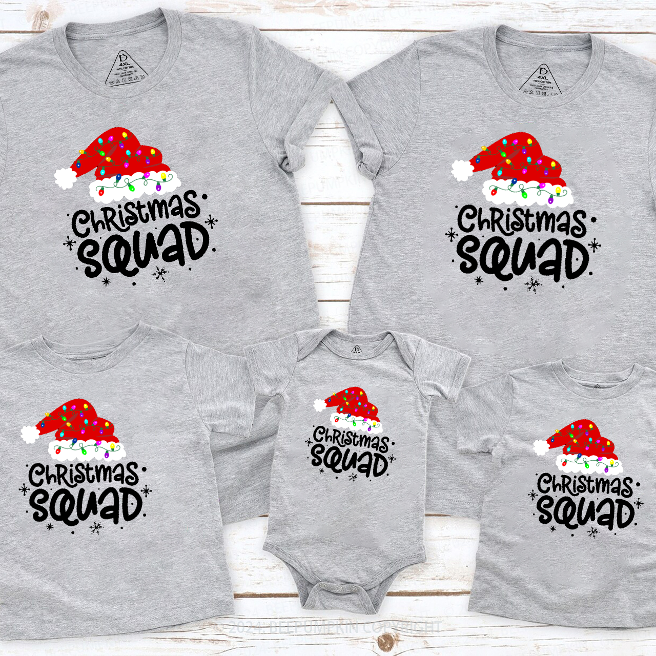 Christmas Squad Santa Hat Lights Family Matching T-Shirts