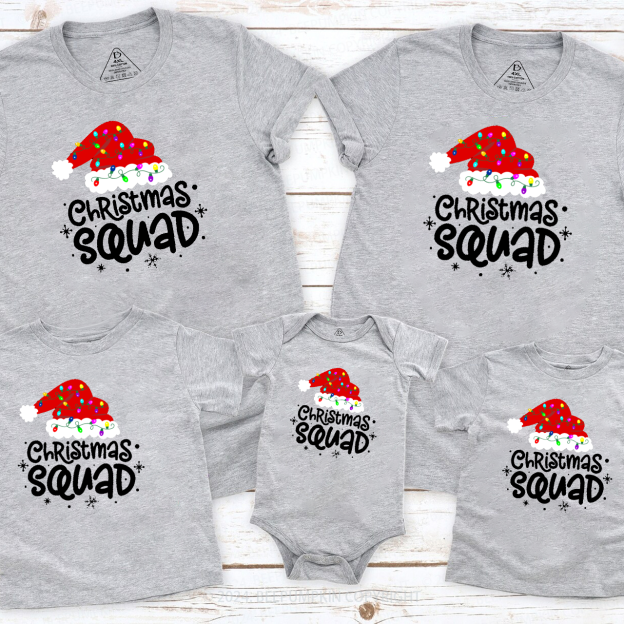 Christmas Squad Santa Hat Lights Family Matching T-Shirts