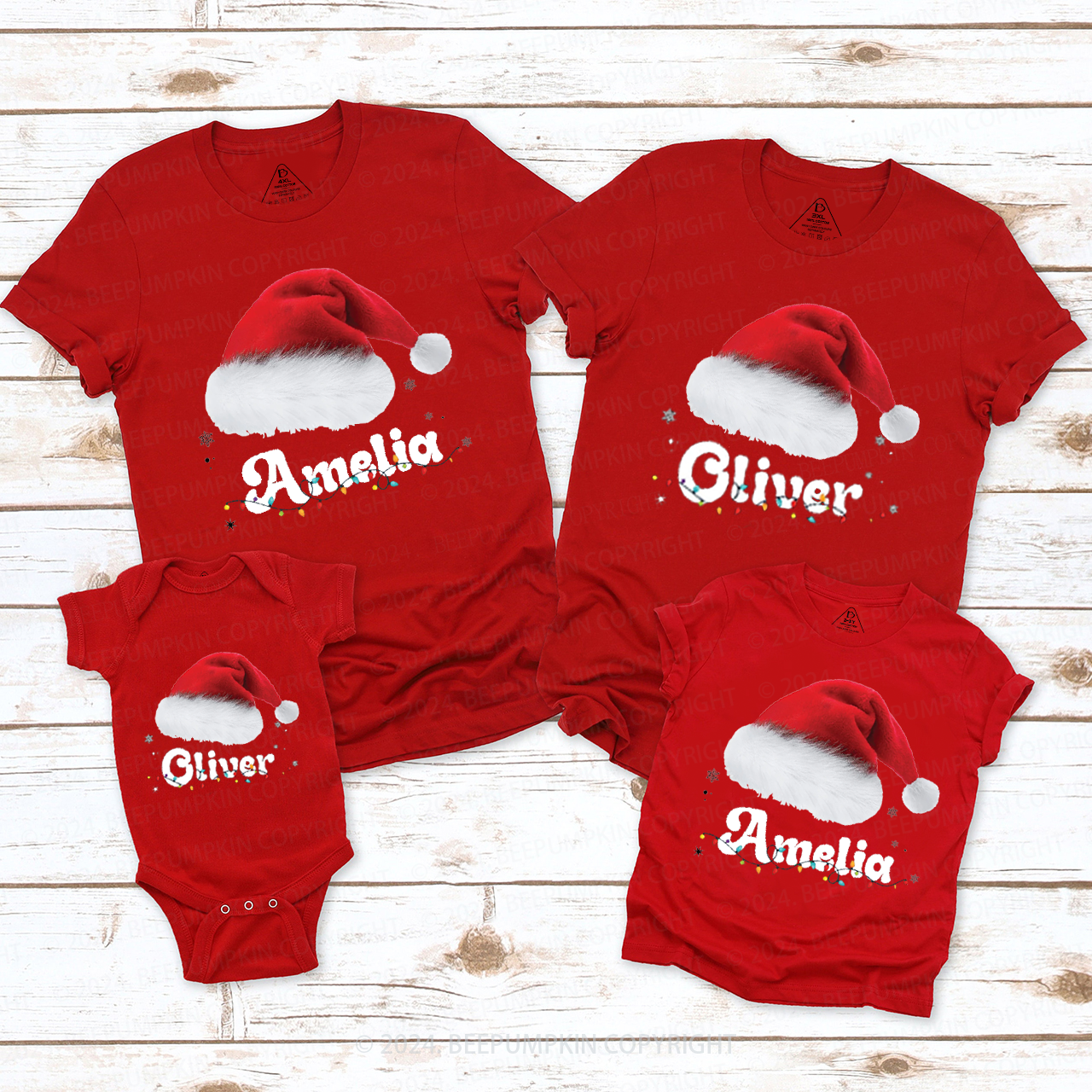 Christmas Hat Family Matching T-Shirts Beepumpkin