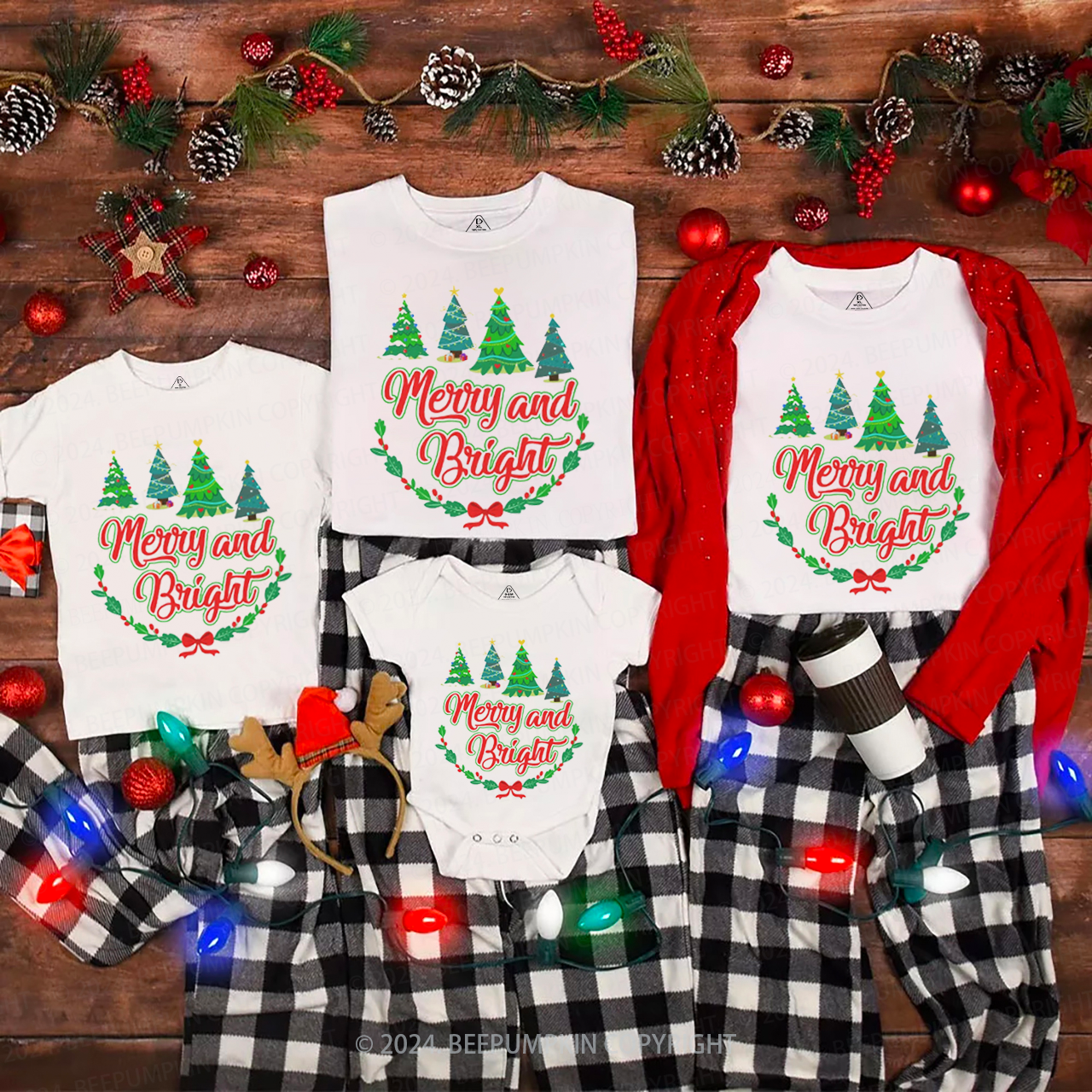 Merry and Bright Christmas Matching T-Shirts Beepumpkin
