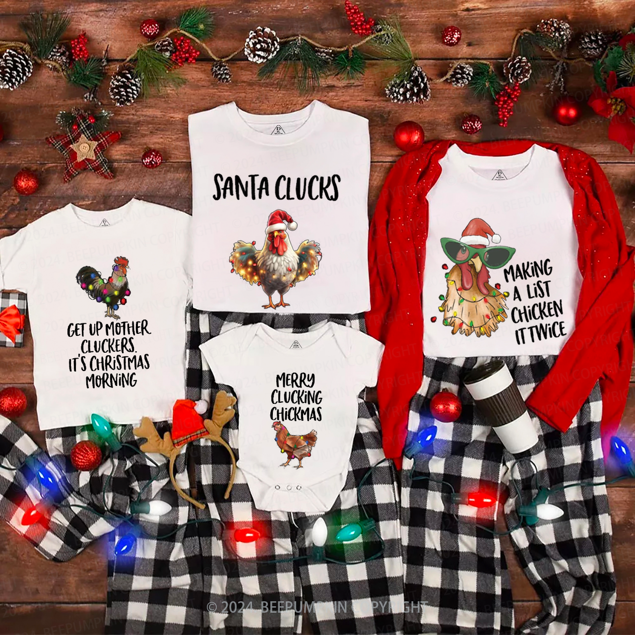 Funny Chicken Farm Christmas Matching T-Shirts Beepumpkin
