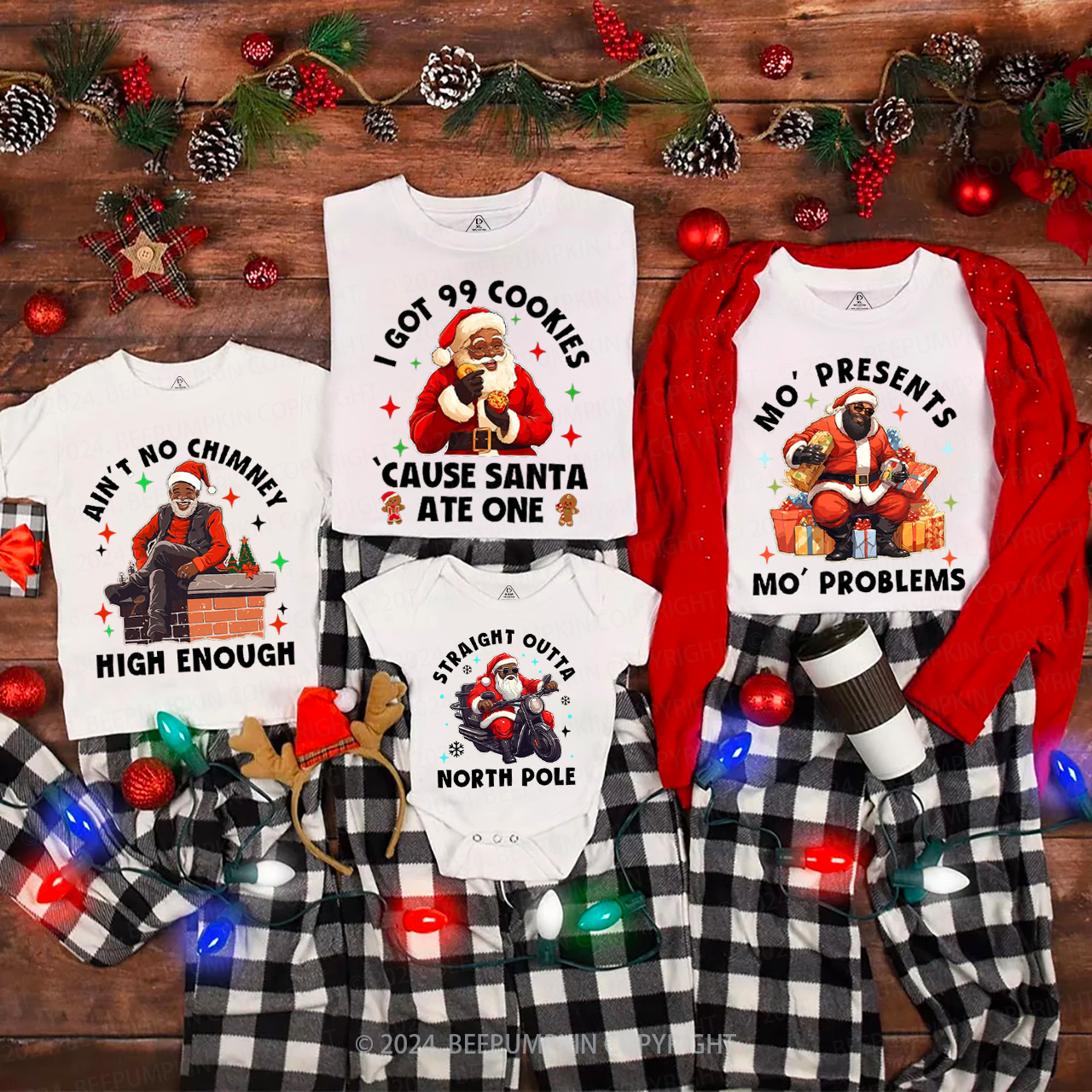 Black Santa Family Matching T-Shirts Beepumpkin