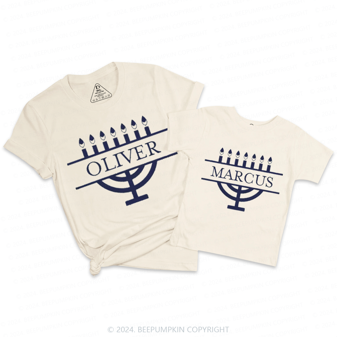 Personalized Menorah Family Hanukkah Family Matching T-Shirts