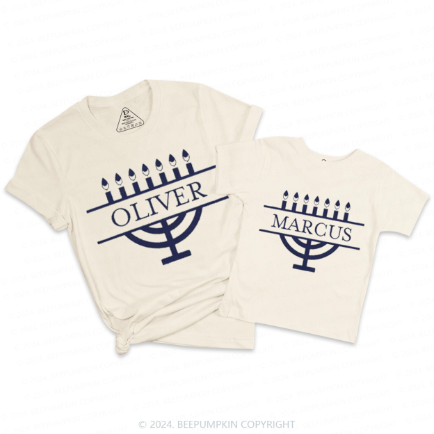 Personalized Menorah Family Hanukkah Family Matching T-Shirts