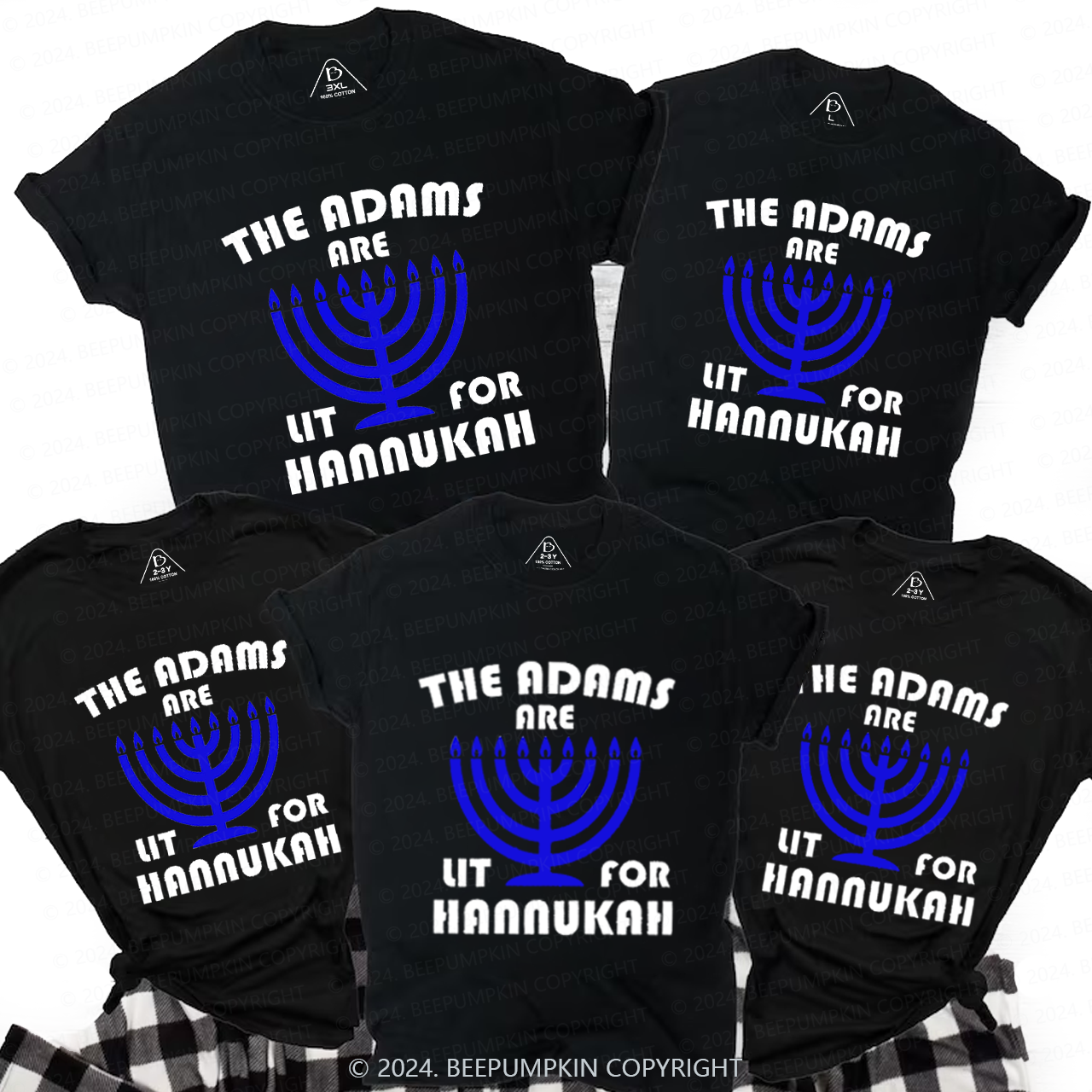 Personalized Candlestick Family Hanukkah Family Matching T-Shirts Beepumpkin