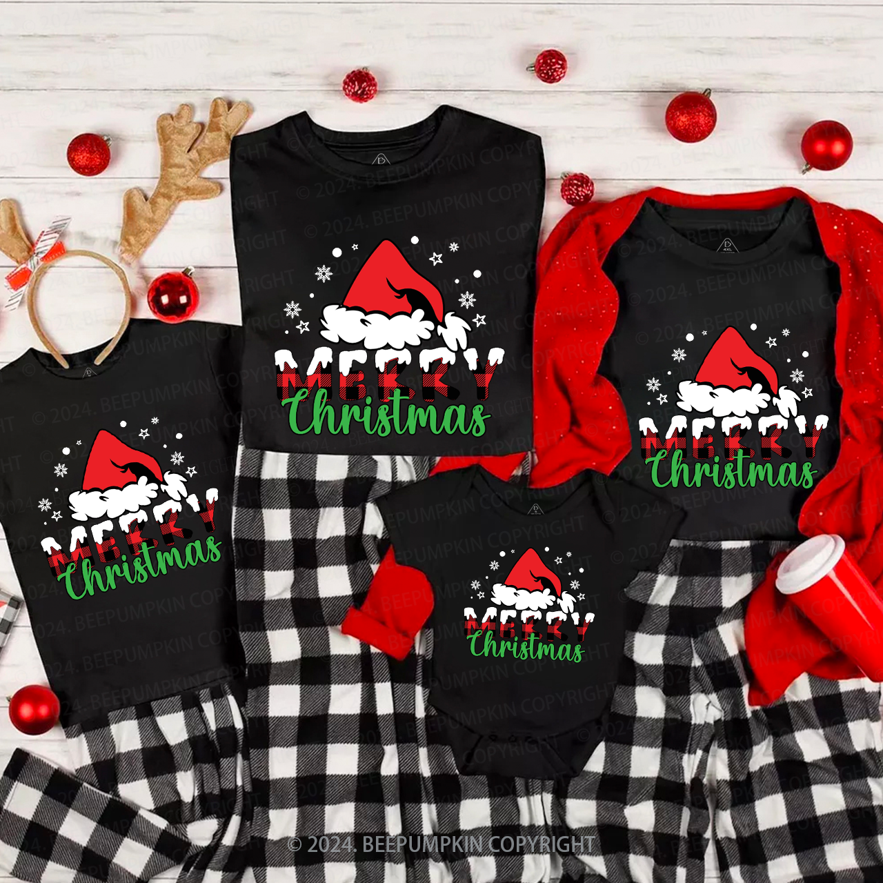 Snowflake Santa Hat Christmas Matching T-Shirts Beepumpkin