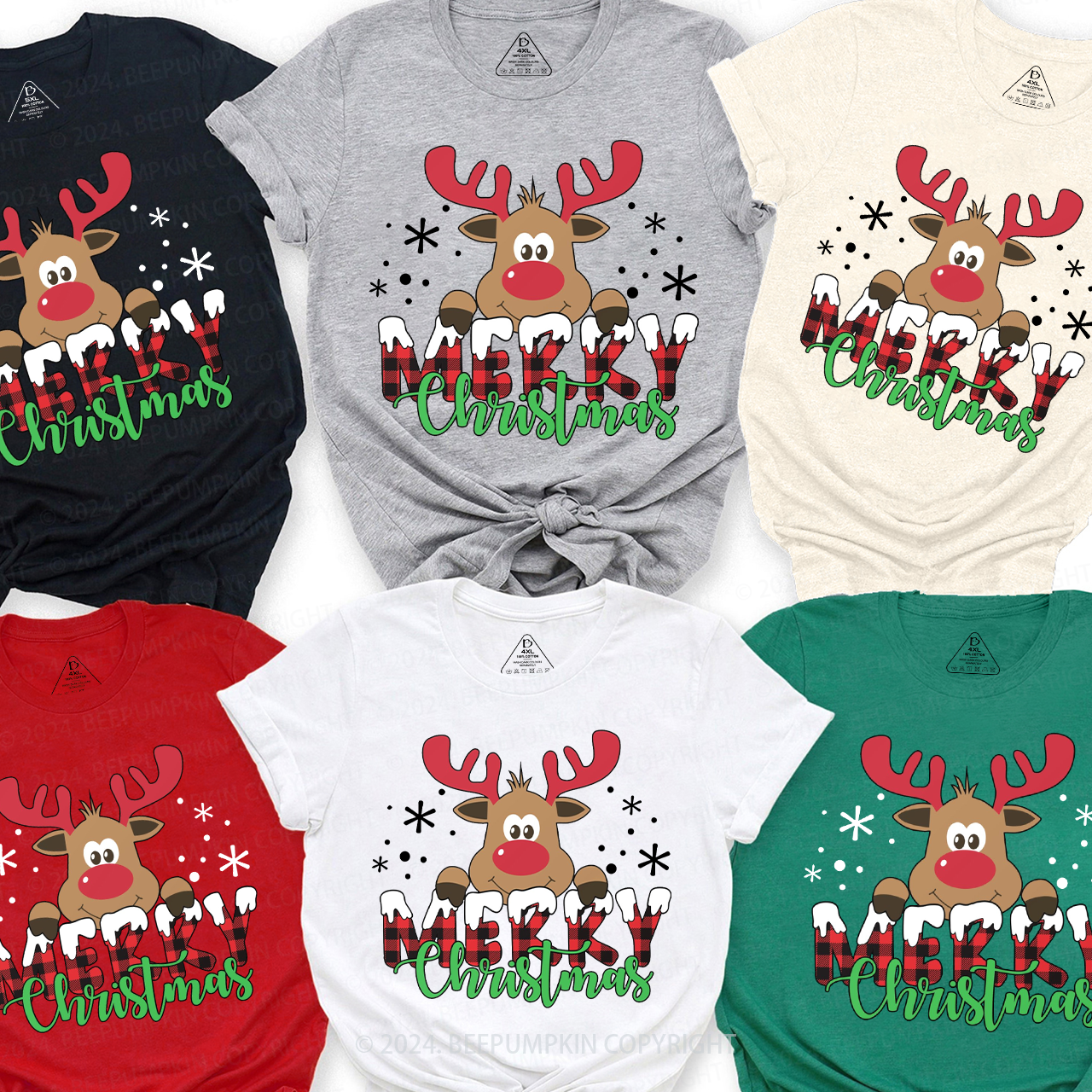 Merry Christmas Holiday Reindeer Matching T-Shirts Beepumpkin
