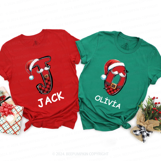 Personalized Plaid Name And Santa Hat Matching T-Shirts Beepumpkin