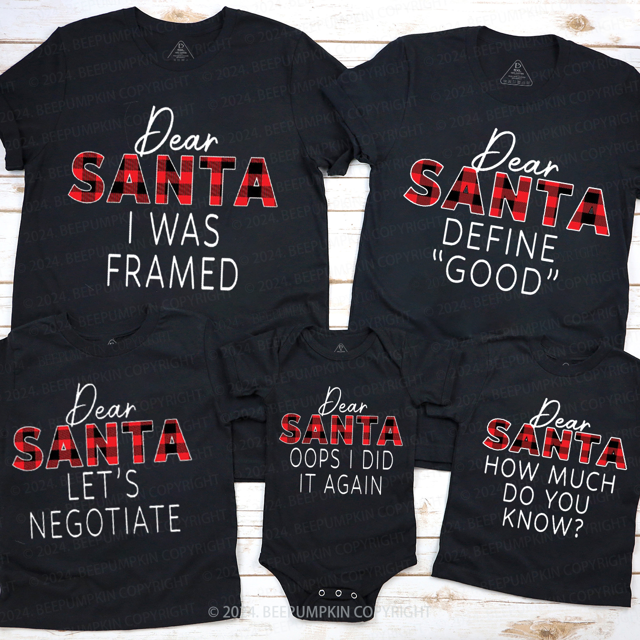 Dear Santa Buffalo Plaid Christmas Family Matching T-Shirts Beepumpkin