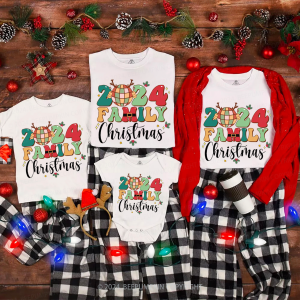 Image of 2024 Family Colored Lights Christmas Family Matching T-Shirts Beepumpkin