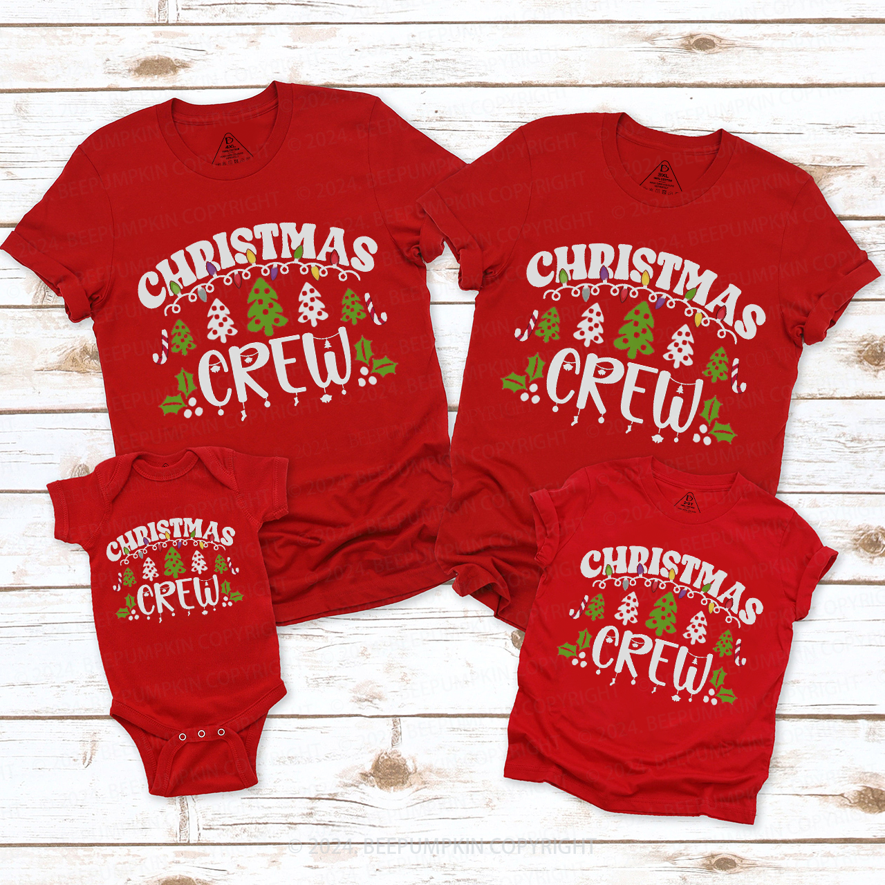 Christmas Crew Tree And Light Family Matching T-Shirts Beepumpkin
