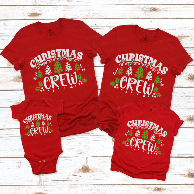 Christmas Crew Tree And Light Family Matching T-Shirts Beepumpkin