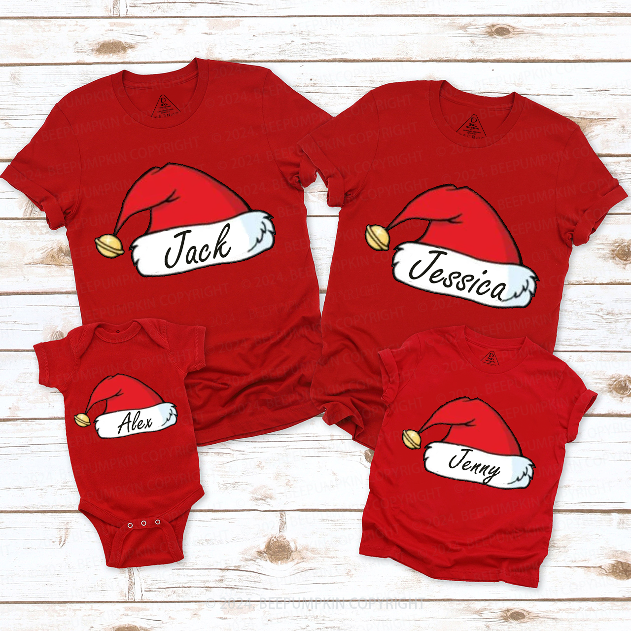 Personalized Bell Santa Hat Family Matching T-Shirts Beepumpkin
