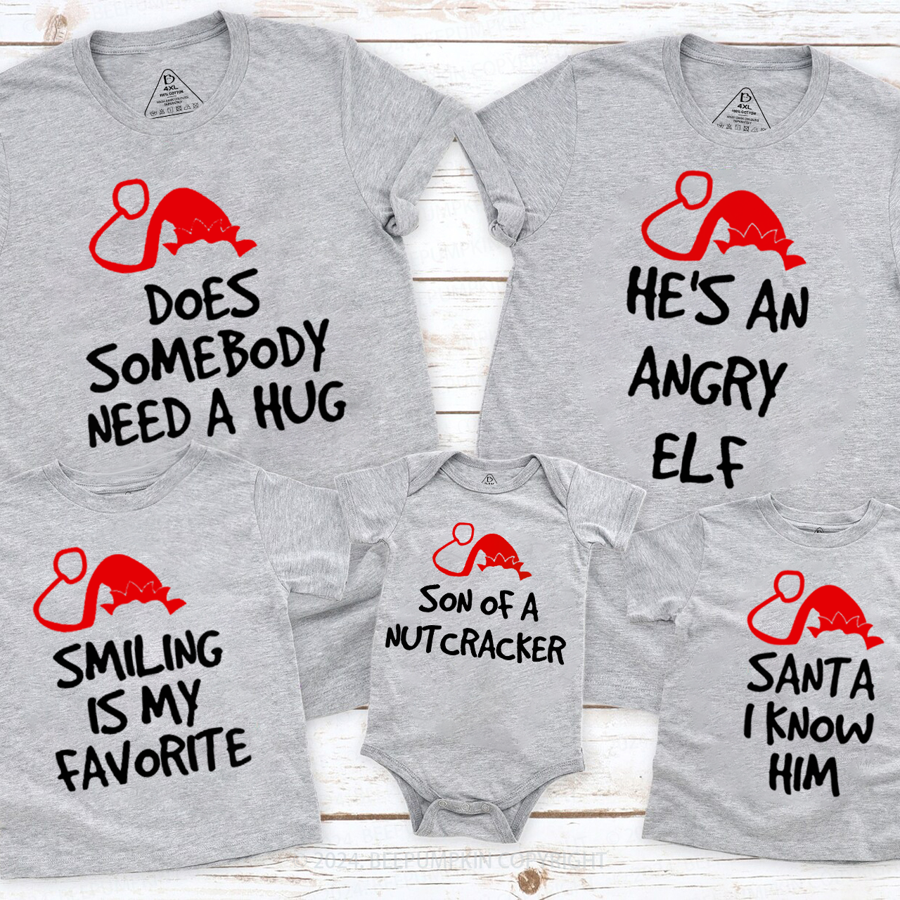 Elf Red Green Hat Quote Christmas Family Matching T-Shirts Beepumpkin