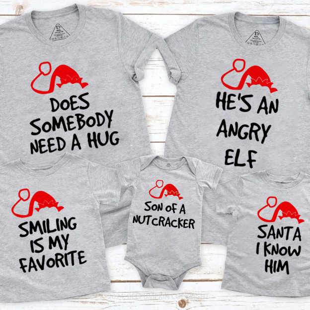 Elf Red Green Hat Quote Christmas Family Matching T-Shirts Beepumpkin