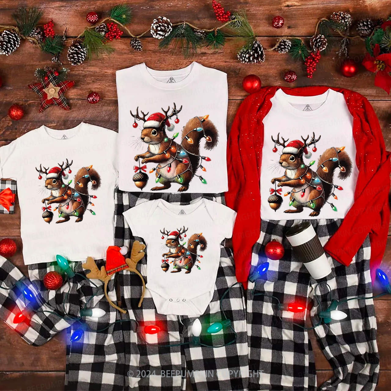 Christmas Peanut Squirrel Family Matching T-Shirts Beepumpkin