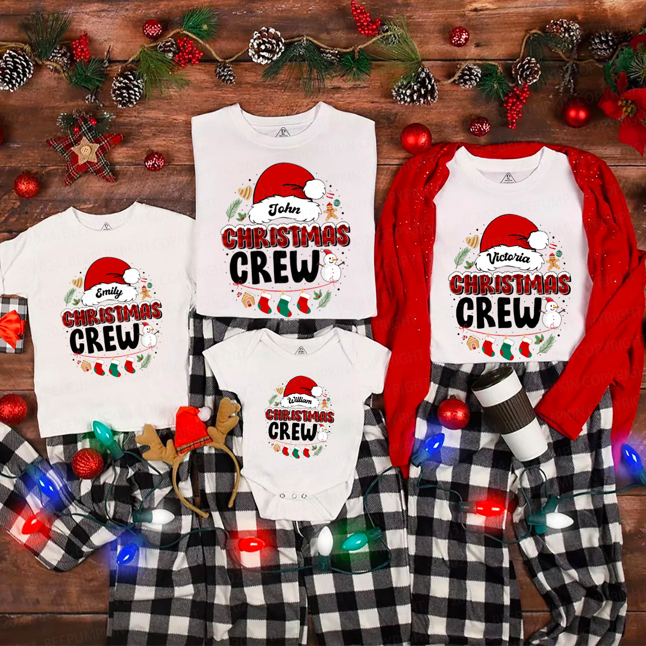 Personalized Christmas Crew Family Matching T-Shirts Beepumpkin