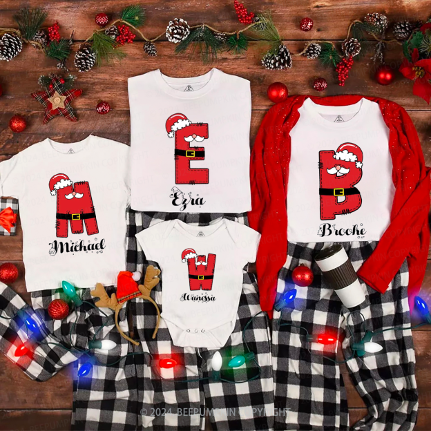 Personalized Christmas Santa Monogram Family Matching T-Shirts Beepumpkin
