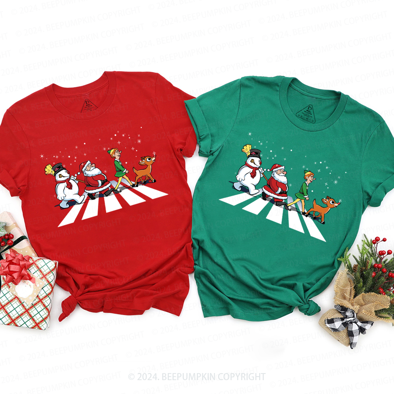 Santa Claus Crossing the Road Family Matching T-Shirts Beepumpkin