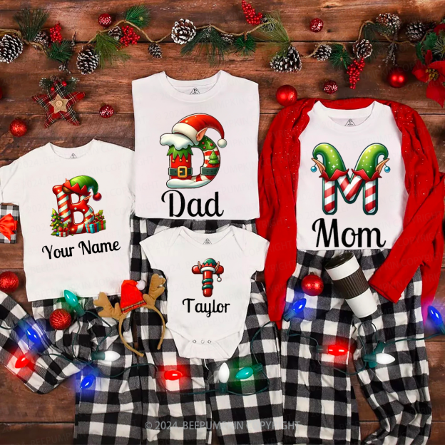 Personalized Elf Monogrammed Family Matching T-Shirts Beepumpkin
