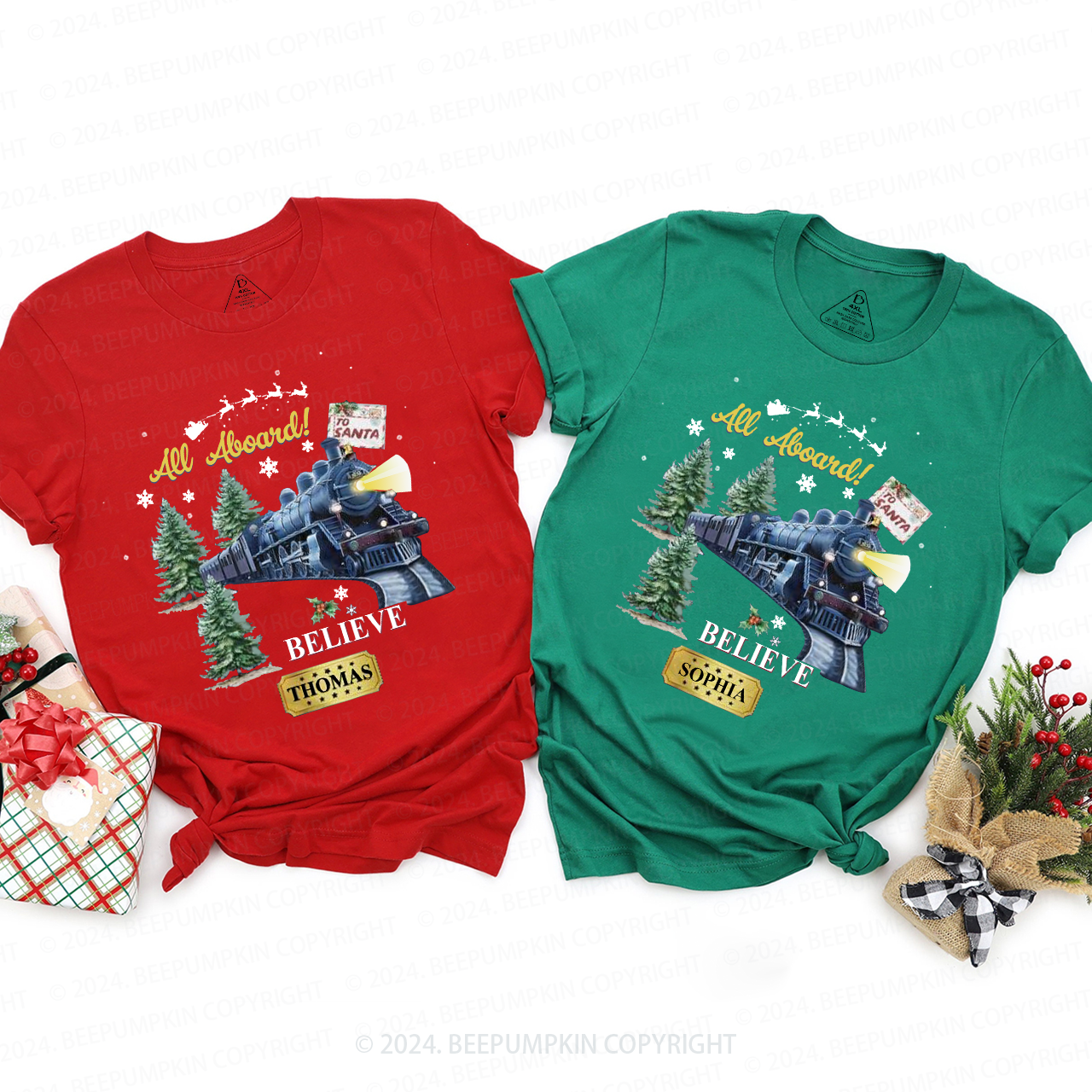 Personalized Train And Tree Family Matching T-Shirts Beepumpkin