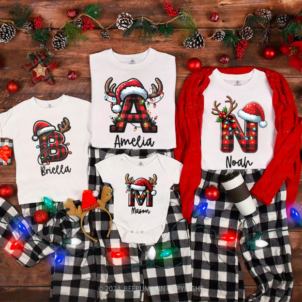 Personalized Shining Lights Christmas Name Family Matching T-Shirts Beepumpkin