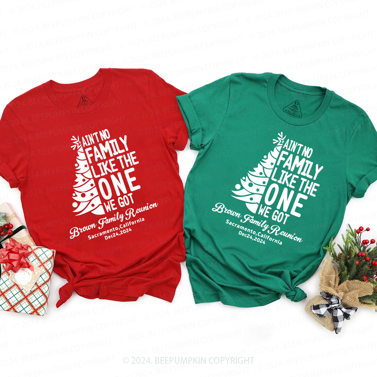 Personalized Ain't No Family Like The One We Got Christmas Matching T-Shirts Beepumpkin