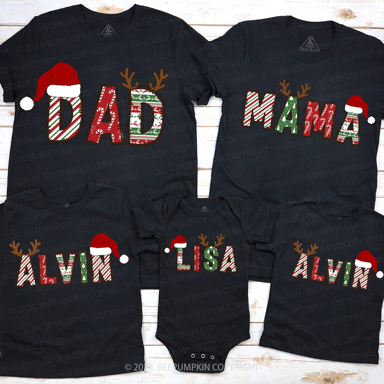 Personalized Reindeer Letters Family Matching T-Shirts Beepumpkin