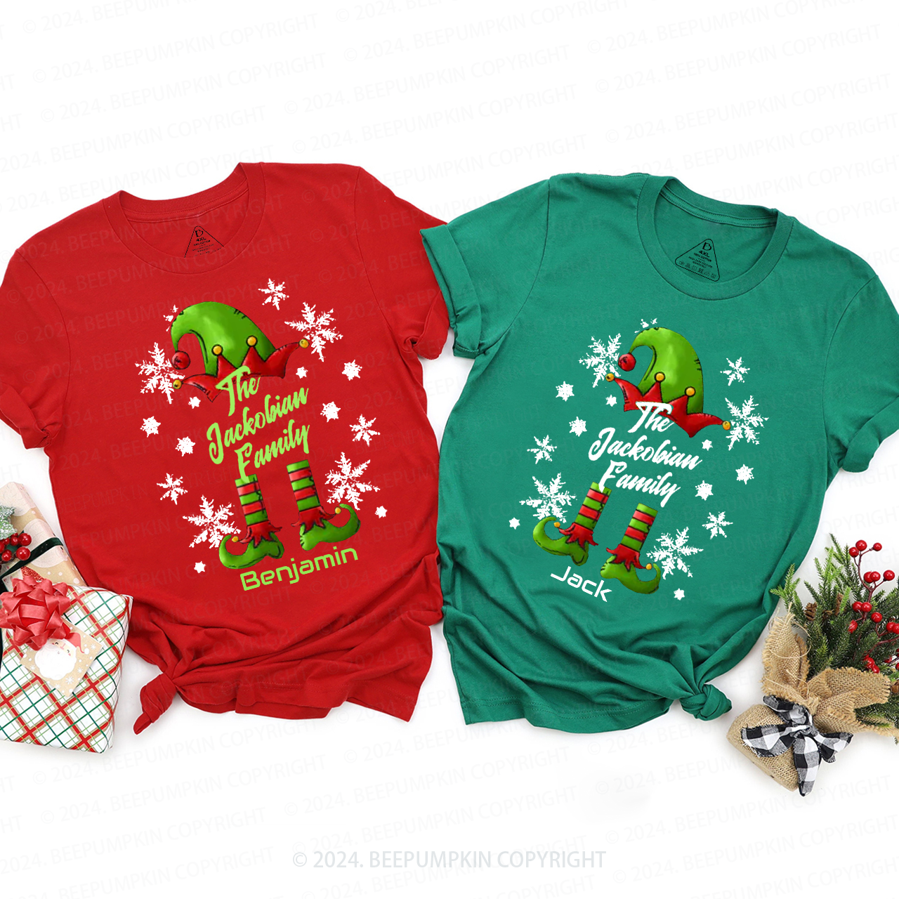 Personalized Snowflake Elf Christmas Family Matching T-Shirts Beepumpkin