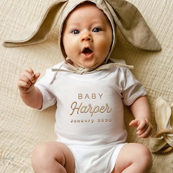 Personalized Natural Baby Name Embroidered Bodysuit For Baby