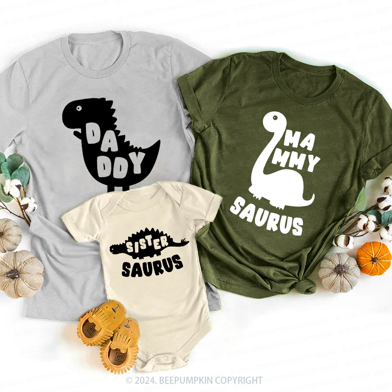 Personalized Dinosaur Theme Family Matching Tees Beepumpkin