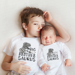 Image of Personalized Brother And Sister Saurus Matching Tees For Siblings