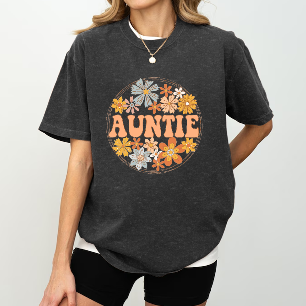 Floral Aunt Washed T-Shirts 