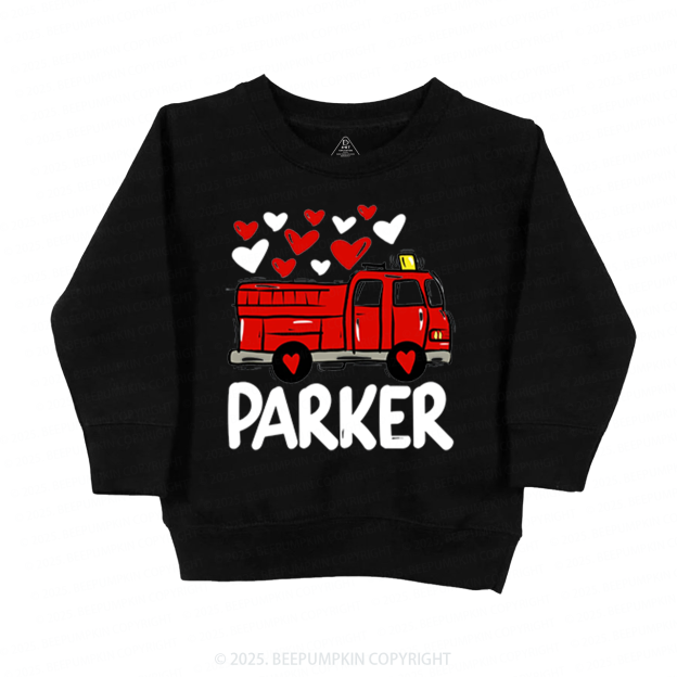 Fire Truck Valentine's Day Kid's Sweatshirt