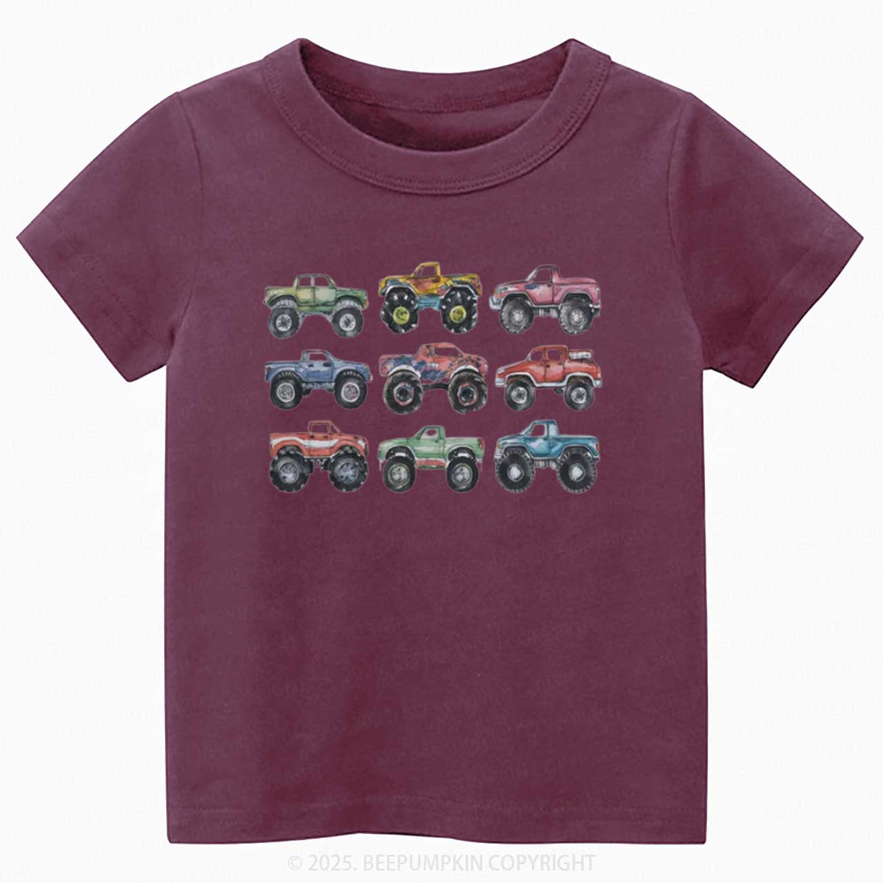 Retro Monster Trucks In A Row Toddler&Kid's Tees Beepumpkin