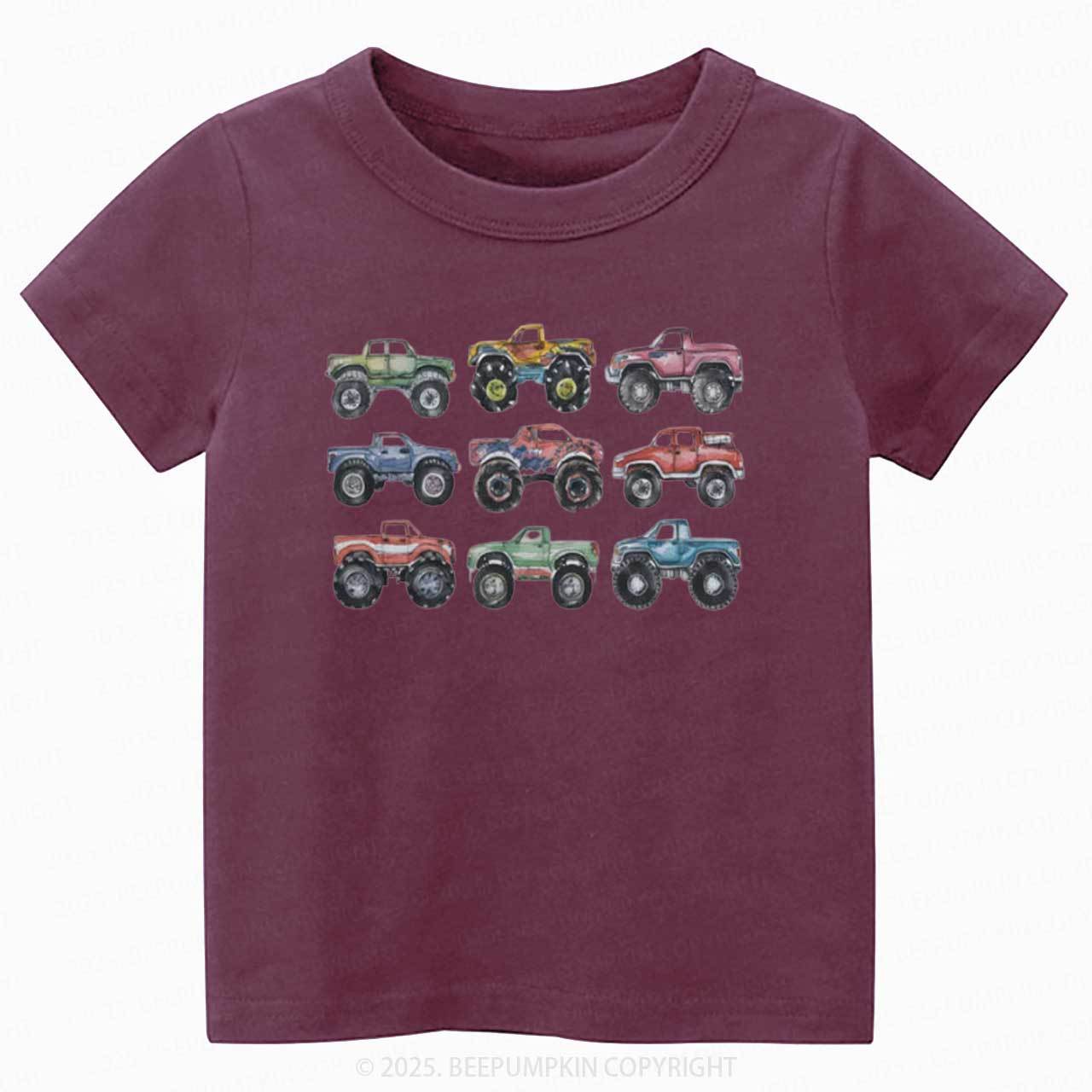 Retro Monster Trucks In A Row Toddler&Kid's Tees Beepumpkin