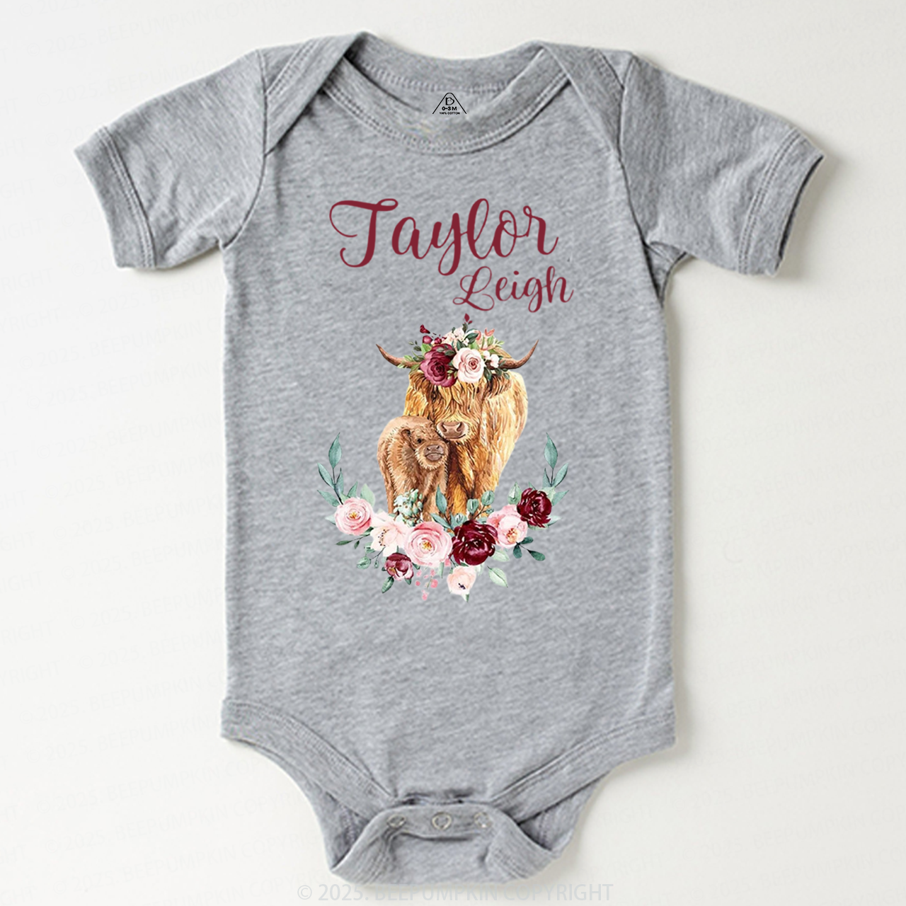 Personalized Name Highland Cow Baby Bodysuit Beepumpkin