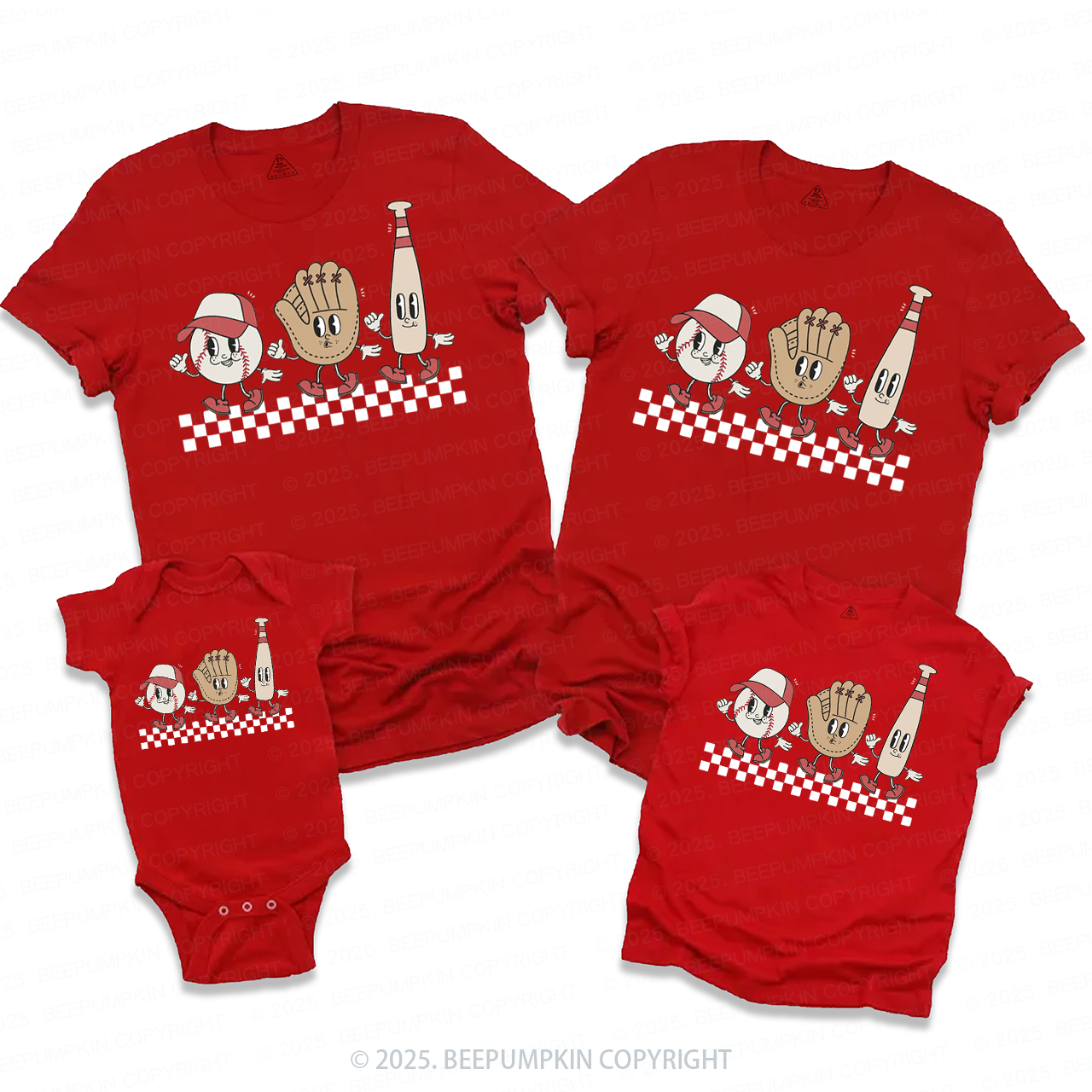 Baseball Vibes Variation Checkered Family Matching Tees Beepumpkin