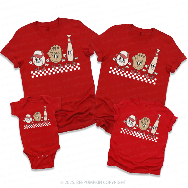 Baseball Vibes Variation Checkered Family Matching Tees Beepumpkin