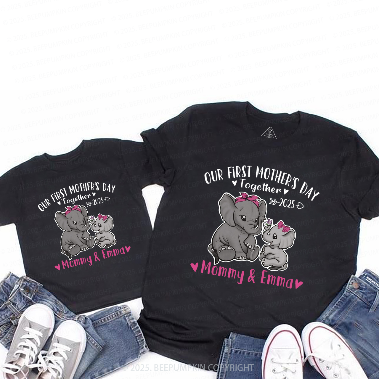 Personalized Elephant Mother's Day Gift T-Shirts For Mom & Kids