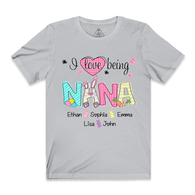 Personalized I Love Being Nana Easter Bunny And Grandkids Happy Easter T-Shirt
