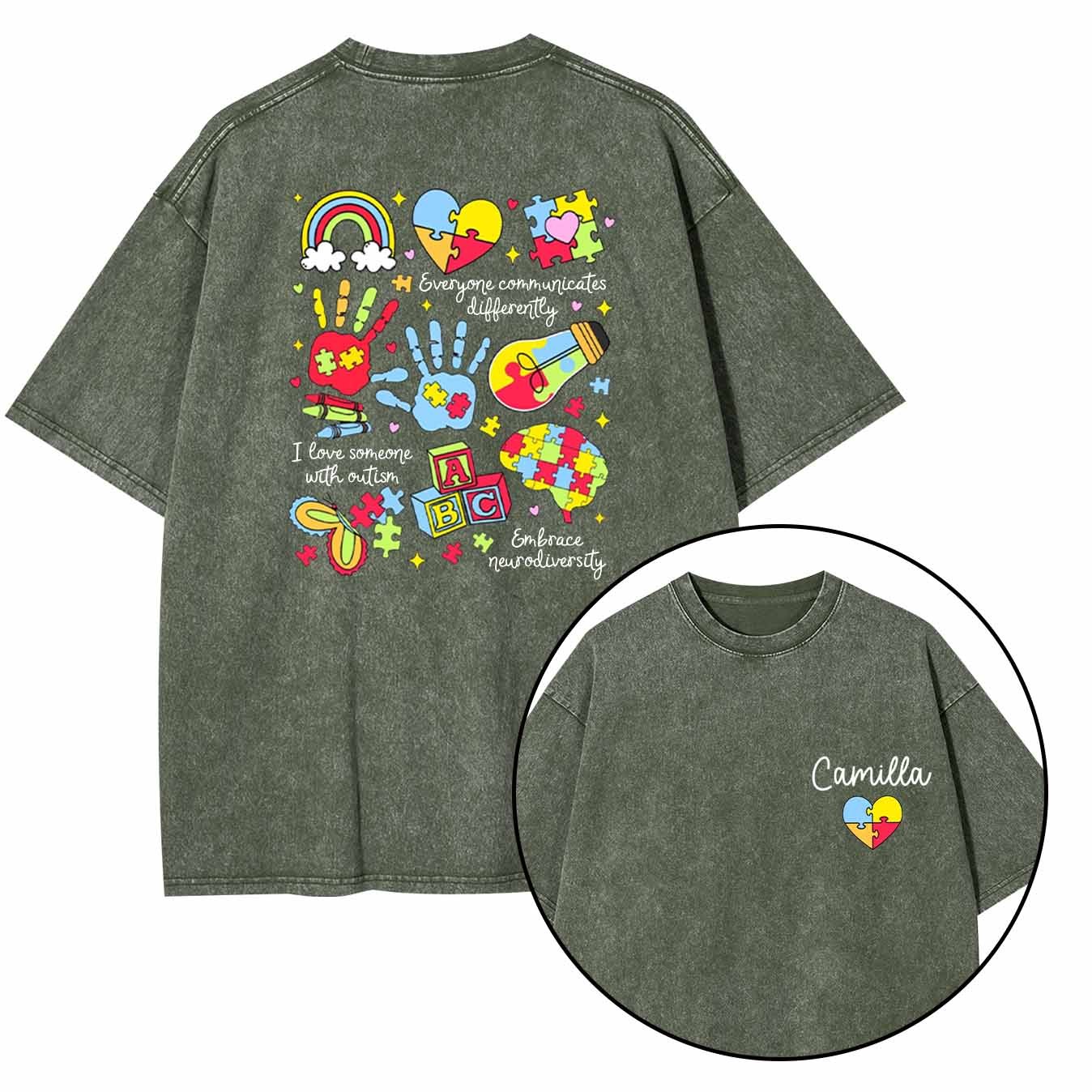 Personalized Autism Washed T-Shirts