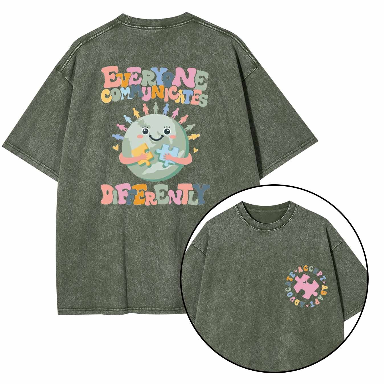 Everyone Communicates Differently Mama Washed T-Shirts