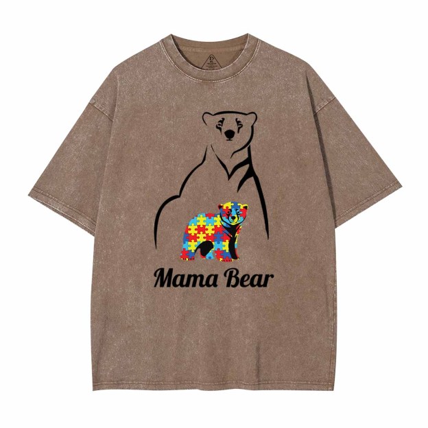 Autism Mama Bear Washed T-Shirts