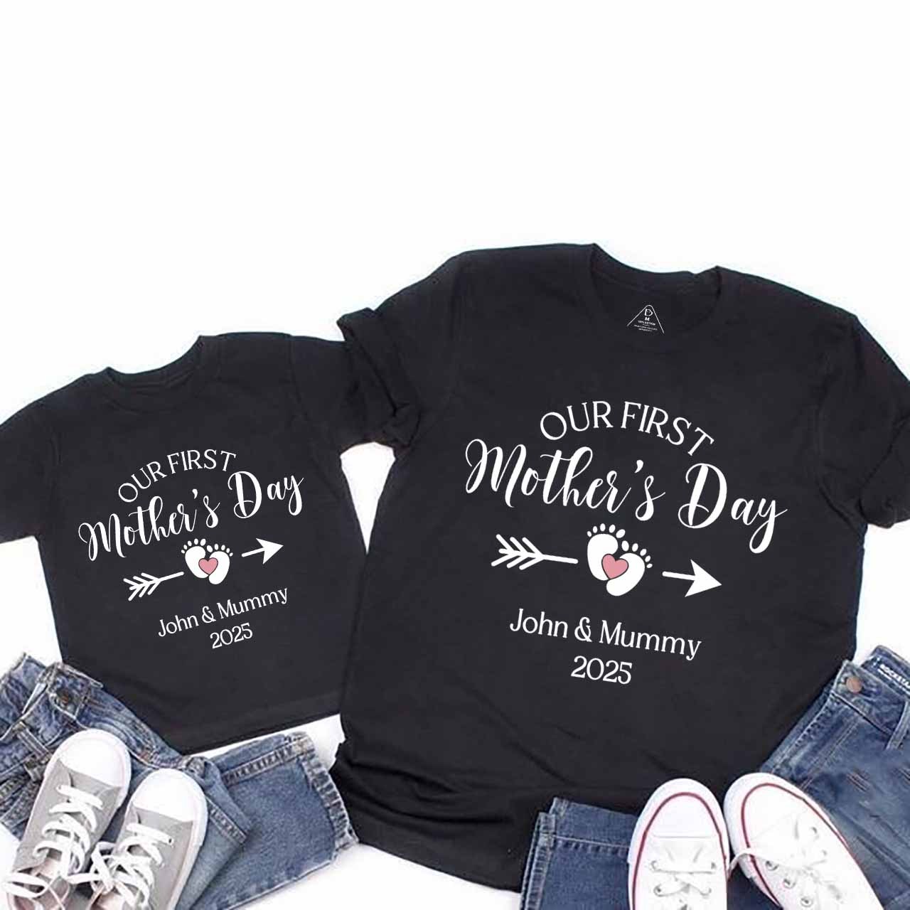 Personalized Mothers Day Footprint T-Shirts For Mom&Me