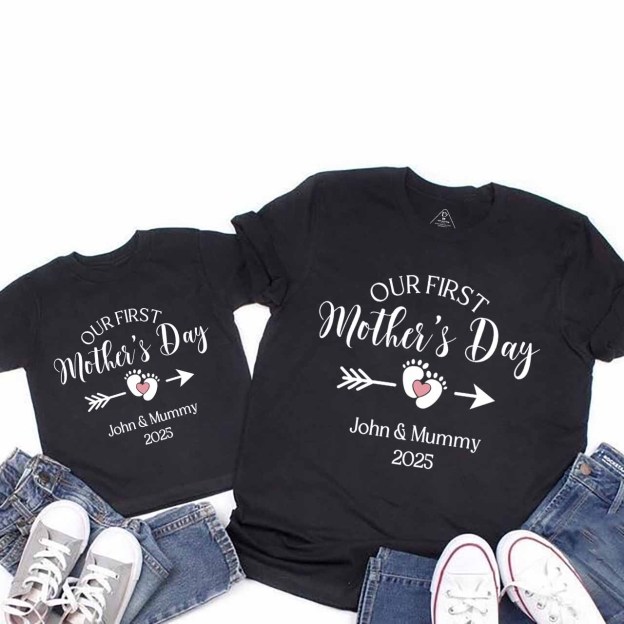 Personalized Mothers Day Footprint T-Shirts For Mom&Me