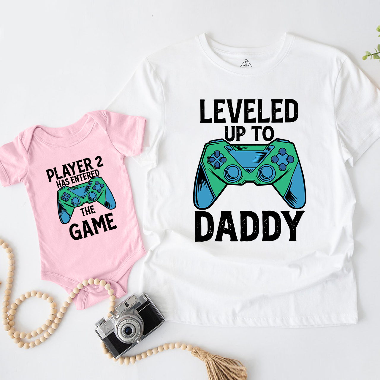 Leveled Up Dad And Son Matching Gift T-Shirts