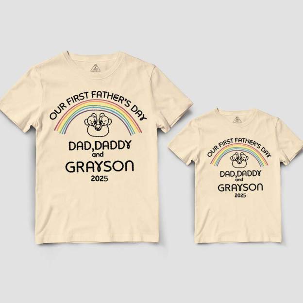 Out First Custom Name Lesbian Dad & Me Matching T-Shirts