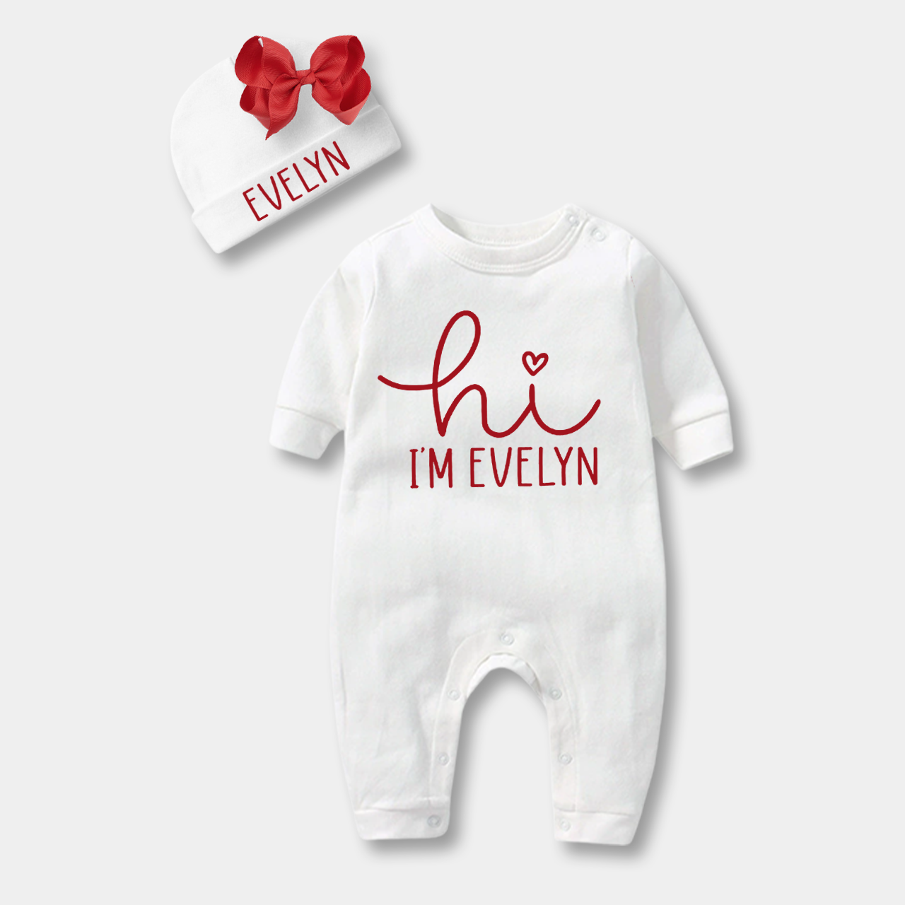 Personalized Hi I'm xxx Bodysuit & Bow Hat Set Beepumpkin